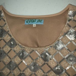 Dina Be Beaded and Sequin Dress- Sz S. Formal Party Holiday. Tan/Gray.   EUC!